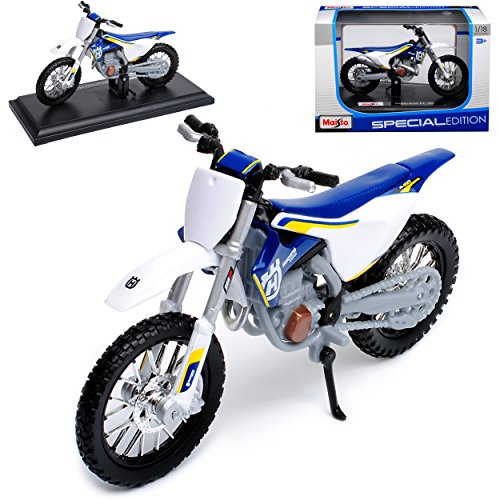 NEW Husvqarna FC 450 Blau Weiss Enduro Mit Sockel 1/18 Modell Motorrad mit individiuellem Wunschkennzeichen von NEW