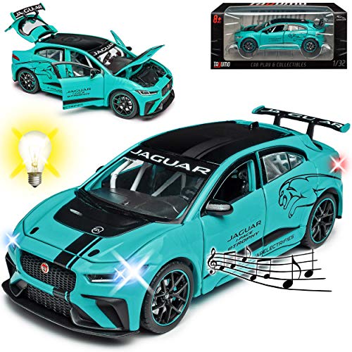 NEW Jaguar I-Pace E-Trophy Blau Ab 2018 mit Licht und Sound 1/32 Tayumo Modell Auto mit oder ohne individiuellem Wunschkennzeichen von NEW