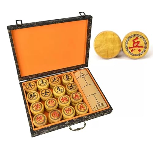 1,88 Zoll Goldene Chinesische Schach-Geschenk-Set, Klassische Pädagogische Strategie-Brettspiel 2 Spieler Reise-Brettspiel, Tote Box Set von NEWCIX