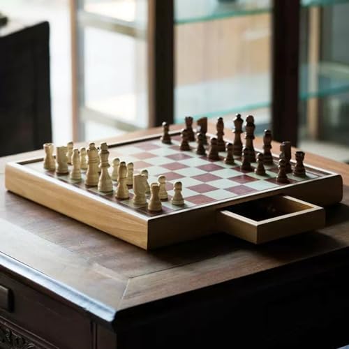 Holzschach-Set Für Turniere Mit Eingebauter Aufbewahrungsschublade, Anfänger, Kinder Und Erwachsene Schach-Backgammon-Stücke(40 * 40cm) von NEWCIX
