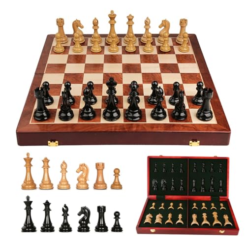 Schach Premium-Geschenk-Set, Hölzerne Klappbrett Übergroße Schachfiguren, Brettspiel Mit Tragbaren Holzkiste Und Sichere Lagerung Für Schachfiguren, Kinder Und Erwachsene Set von NEWCIX