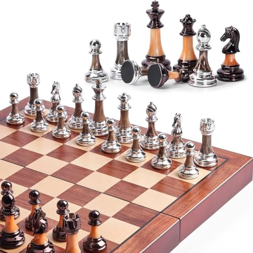 Schach Set Groß 42cm Klappbares Holzbrett Mit Acryl Große Schachfiguren Mit Erwachsenen Lagerung Slots, Faltbare Schach Match King Chess von NEWCIX