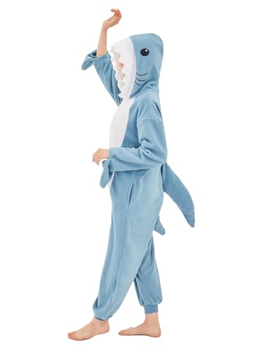 NEWCOSPLAY Unisex Einteiler für Erwachsene, Tier-Pyjama, Plüsch, Einteiler, Cosplay-Kostüm (XL, Hai) von NEWCOSPLAY