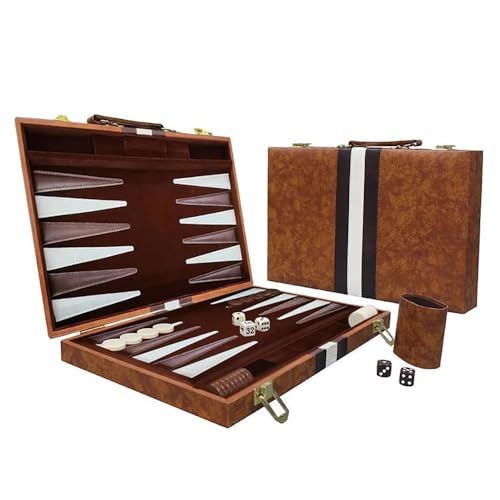 NEWFUN 15 Zoll Backgammon，Backgammon Holz，Backgammon Koffer，Backgammon-Set, Brettspiel mit hochwertigem Lederetui mit Würfelbecher, tragbares und für Erwachsene Brettspiel von NEWFUN