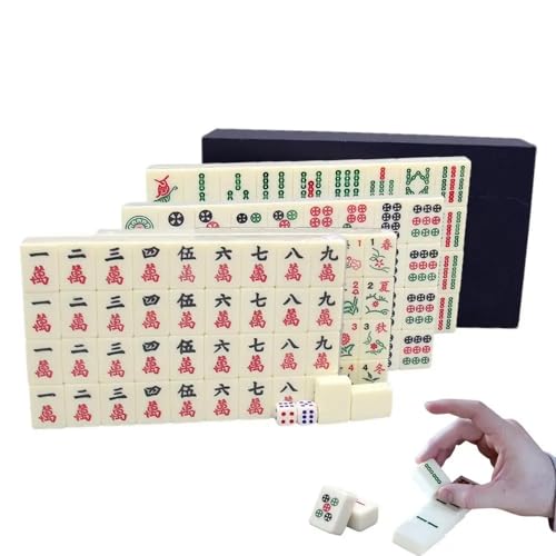 NEWFUN Majong Stones Game, 26mm Mahjong Game, Mini Traditional Chinese Riichi Mahjong Set with 144 Majong Toys, Chinese Majong Game Set for Leisure Travel Party Family Games von NEWFUN