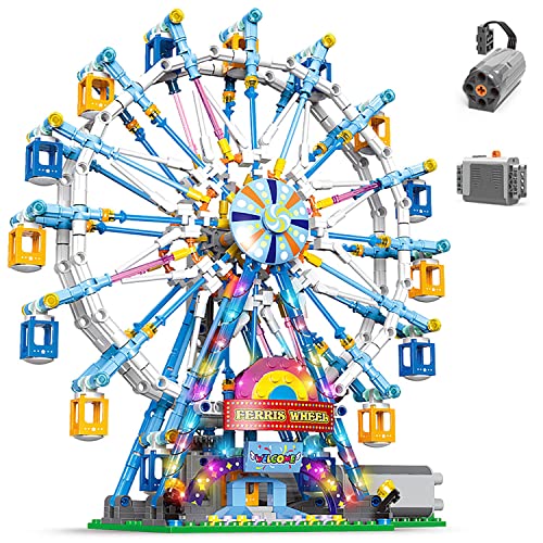 NEWRICE Rotierendes Riesenrad Bauklötze Kit, mit Lichtern Vergnügungspark Baukonstruktion Spielzeug Set für 6+ Jahr Jungen.Mädchen.Erwachsene (870 Stück) von NEWRICE