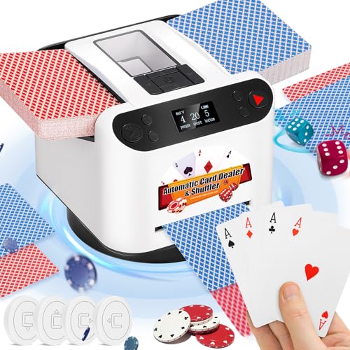 NEWTRY 2 IN 1 Kartengeber & Kartenmischer, 360°Drehbarer Kartenspielautomat für UNO, Blackjack, Texas Hold'em mit 4 Fernbedienungen von NEWTRY