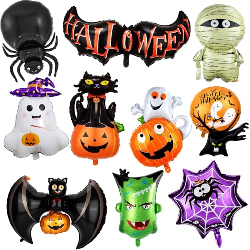 Halloween Folienballons Halloween Luftballons Dekoration Spinnenfledermaus Ghost Skelett Kürbis Pumpkin Cat für Halloween Party Favors Supplies von NEWUPZSI