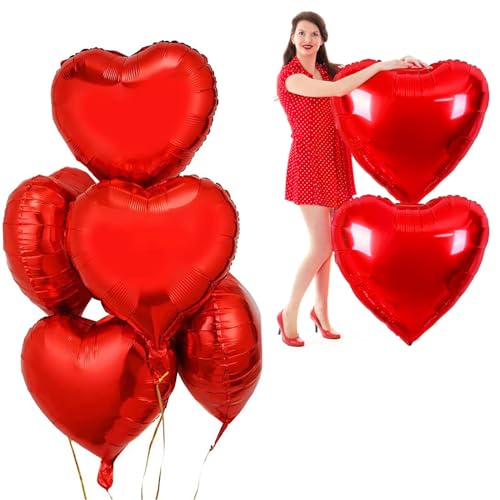 Herz Folienballon Rot 32 Zoll 5 Stück Herzluftballons XXL Herz Helium Luftballon Heliumballon Herzen Herzform Folienluftballon folienballon herz für Geburtstag Valentinstag Hochzeit Verlobung von NEWUPZSI