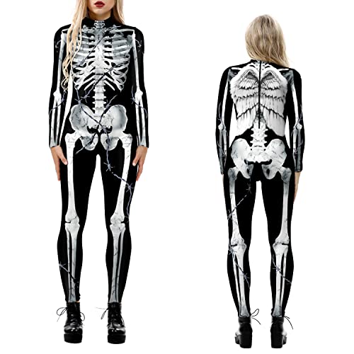 NEWUPZSI Halloween Kostüm Damen Skelett Overall Lady Catsuit Skull Skelett Jumpsuit Knochen Langarm Skinny Skeleton Catsuit Cosplay Overall Body Anzug Karneval Fasching Karneval Mottoparties NEWUPZSI Halloween Kostüm Damen Skelett Overall Lady Catsuit Skull Skelett Jumpsuit Knochen Langarm Skinny Skeleton Catsuit Cosplay Overall Body Anzug Karneval Fasching Karneval Mottoparties von NEWUPZSI