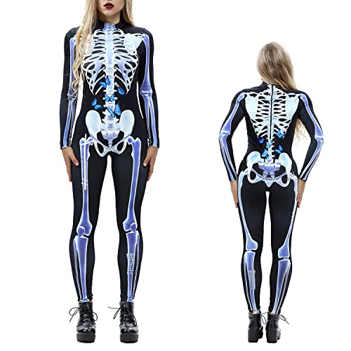 NEWUPZSI Halloween Kostüm Damen Skelett Overall Lady Catsuit Skull Skelett Jumpsuit Knochen Langarm Skinny Skeleton Catsuit Cosplay Overall Body Anzug Karneval Fasching Karneval Mottoparties NEWUPZSI Halloween Kostüm Damen Skelett Overall Lady Catsuit Skull Skelett Jumpsuit Knochen Langarm Skinny Skeleton Catsuit Cosplay Overall Body Anzug Karneval Fasching Karneval Mottoparties von NEWUPZSI