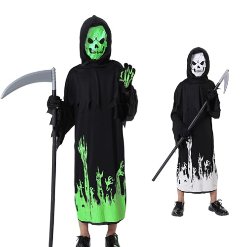 NEWUPZSI Sensenmann Halloween Kostüm für Kinder Jungen Fledermäuse Skelette Verkleidung Kinderkostüm Bodysuit Karneval Party Cosplay für Halloween Karnevals von NEWUPZSI