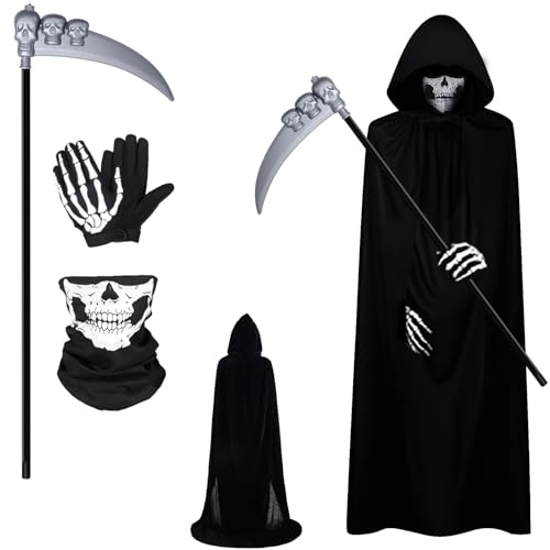 NEWUPZSI Sensenmann Kostüm Erwachsene Herren Halloween Kostüm Scream Sensenmann, Halloween Umhang Schwarz Und Sensenmann Zubehör für Halloween Party Dekoration Cosplay von NEWUPZSI