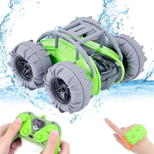 NEXBOX Amphibisches ferngesteuertes Auto Geschenke - RC Auto für Kinder 4WD Double Sided Stunt Car mit LED Lichtern, 2.4GHz Wasserdichtes Pool Fahrzeug Spielzeug für Kinder Mädchen von NEXBOX