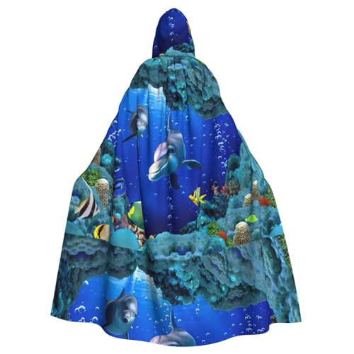 NEZIH 3D-Unterwasserwelt, Fisch-Delphi, voller Länge, Karnevals-Umhang mit Kapuze, Unisex, Cosplay-Kostüm, Umhang für Erwachsene, 185 cm von NEZIH