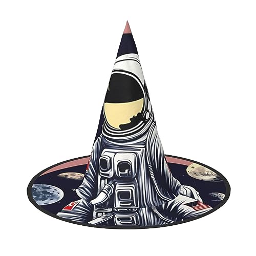 NEZIH Astronaut auf dem Mond 1 Druck Halloween Kostüm Kegel Hexenhüte für Unisex Steeple Top für Halloween Weihnachten Party von NEZIH