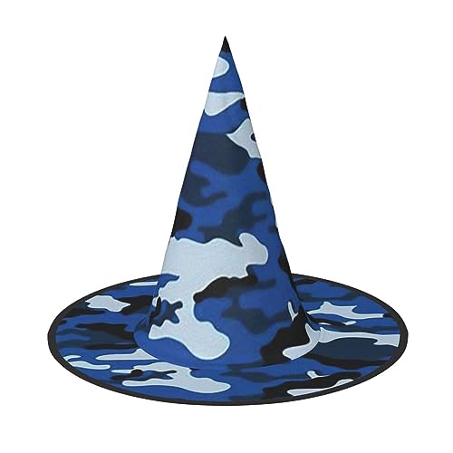 NEZIH Blauer Camouflage-Druck, Halloween-Kostüm, Kegel, Hexenhüte für Unisex, für Halloween, Weihnachtsfeier von NEZIH