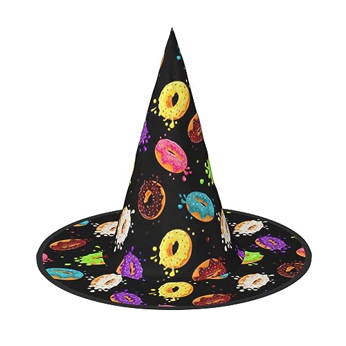 NEZIH Donut-Druck, Halloween-Kostüm, Kegel, Hexenhüte für Unisex, Steeple-Top, für Halloween, Weihnachtsfeier von NEZIH