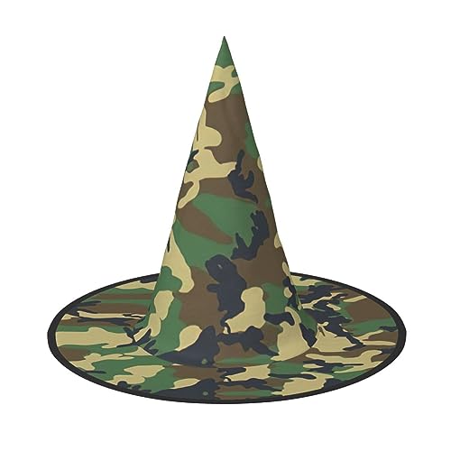 NEZIH Grünes Militär-Camouflage-Druck, Halloween-Kostüm, Kegel, Hexenhüte für Unisex, Steeple-Oberteil für Halloween, Weihnachtsfeier von NEZIH