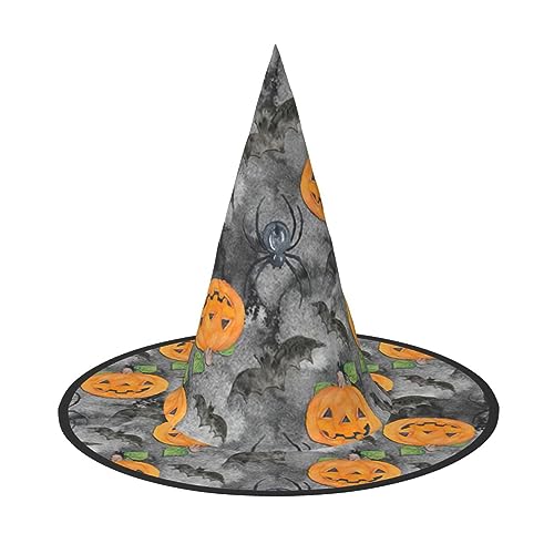 NEZIH Halloween Grau Fledermaus Spinne Kürbis Druck Kegel Hexenhut für Frauen Hexenhüte für Halloween Cosplay Kostüm Zubehör Party von NEZIH