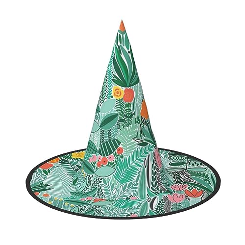 NEZIH Halloween-Hut mit tropischem Flora-Druck, Zubehör für Erwachsene, Kostüm, Party, Kegel, Hexenhut, Damen, Kinder, Mädchen, Jungen von NEZIH