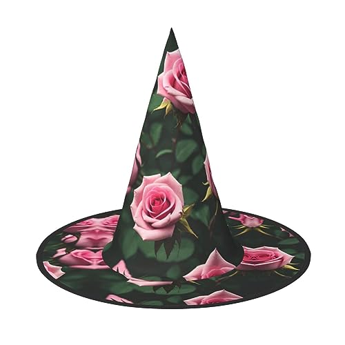 NEZIH Hexenhut mit rosa Rosen und Blumen, für Damen, Hexenhüte für Halloween, Cosplay, Kostüm, Zubehör, Party von NEZIH