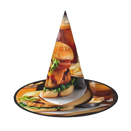 NEZIH Hühnerbein Burger Drink Print Halloween Kostüm Kegel Hexenhüte für Unisex Steeple Top für Halloween Weihnachten Party von NEZIH