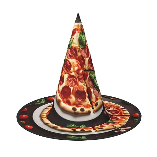 NEZIH Pizza-Lebensmittel-Druck, Halloween-Kostüm, Kegel, Hexenhüte für Unisex, für Halloween, Weihnachtsfeier von NEZIH