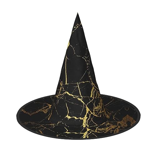 NEZIH Schwarz-goldener Marmor-Druck, Halloween-Kostüm, Kegel, Hexenhüte für Unisex, Steeple-Top, für Halloween, Weihnachtsfeier von NEZIH