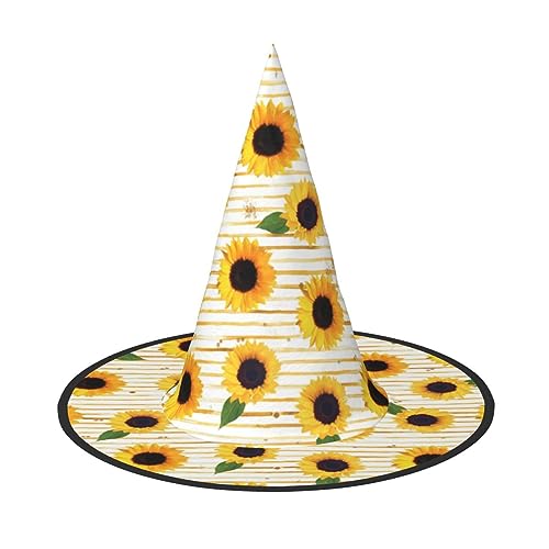 NEZIH Sonnenblumenmuster Druck Halloween Hut Zubehör Erwachsene Kostüm Party Kegel Hexenhut Damen, Kinder, Mädchen, Jungen von NEZIH