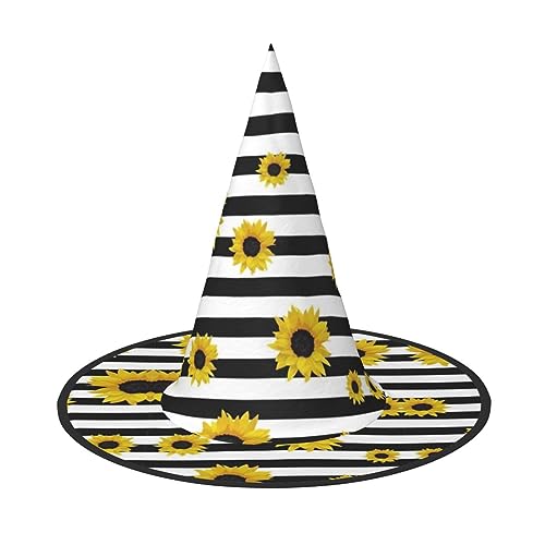 NEZIH Stylischer Sonnenblumen-Druck, Halloween-Hut, Zubehör, Erwachsenenkostüm, Party, Kegel, Hexenhut, Damen, Kinder, Mädchen, Jungen von NEZIH