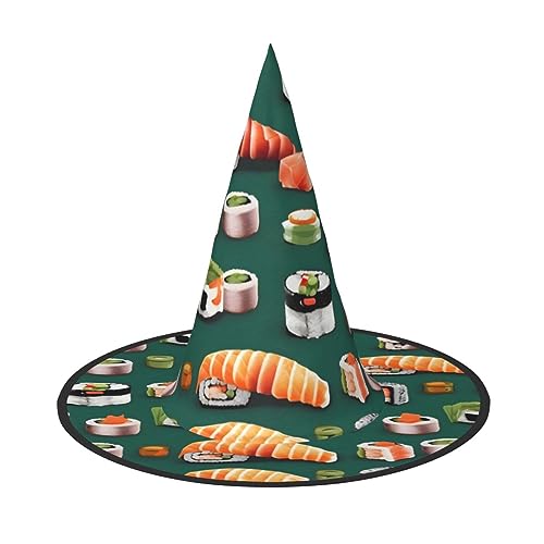 NEZIH Sushi-Essen-Muster-Druck, Halloween-Kostüm, Kegel, Hexenhüte für Unisex, Steeple Top für Halloween, Weihnachtsfeier von NEZIH