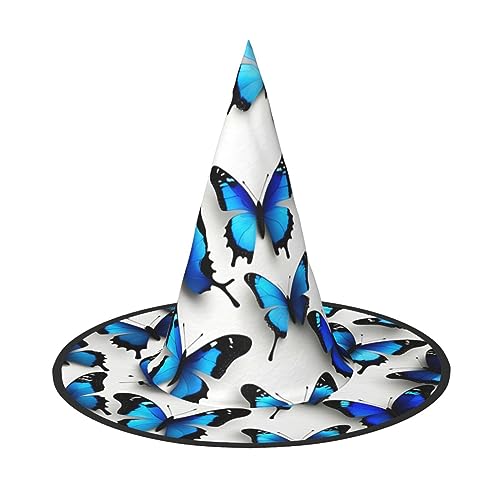 NEZIH Viele blaue Schmetterlinge Druck Halloween Kostüm Kegel Hexenhüte für Unisex Steeple Top für Halloween Weihnachten Party von NEZIH