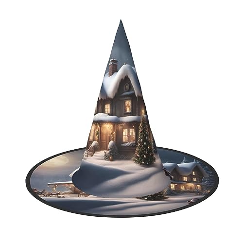 NEZIH Weihnachtsdorfhaus 2 Druck Halloween Kostüm Kegel Hexenhüte für Unisex Steeple Top für Halloween Weihnachten Party von NEZIH