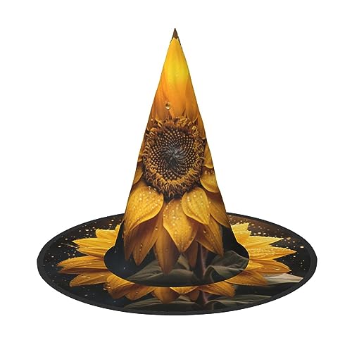 NEZIH Wunderschönes Sonnenblumen-Halloween-Kostüm, Hexenhüte mit 4 Aufdrucken, Unisex, für Halloween, Weihnachtsfeier von NEZIH