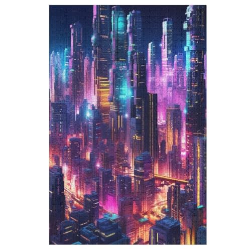 Neon City - 1000 Teile Puzzle – - Hochauflösendes - Gelegenheitsspiel – 1000 Teile Holzpuzzle 1000 PCS von NEylim