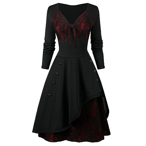 NFAOEGJ Damen Mittelalter Kleid Gothic Kleider, Steampunk Lace Up Kleid, Vintage Langarmkleid, Karneval Party Cosplay Halloween Kostüm Damen (Vintage Mittelalter Kleid, 3XL) von NFAOEGJ