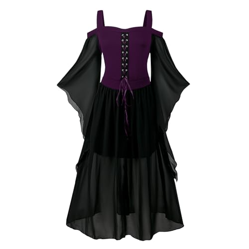 NFAOEGJ Damen Mittelalter Kleid mit Trompetenärmel,Traditionelles irisches Kleid für Damen Renaissance Cosplay Kostüm Karneval Party Halloween Kostüm(Schwarz-2,3XL) von NFAOEGJ