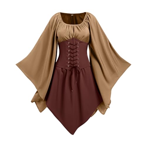 NFAOEGJ Damen Mittelalter Kleid mit Trompetenärmel,Traditionelles irisches Kleid für Damen Renaissance Cosplay Kostüm Karneval Party Halloween Kostüm (Grün-3, 3XL) von NFAOEGJ