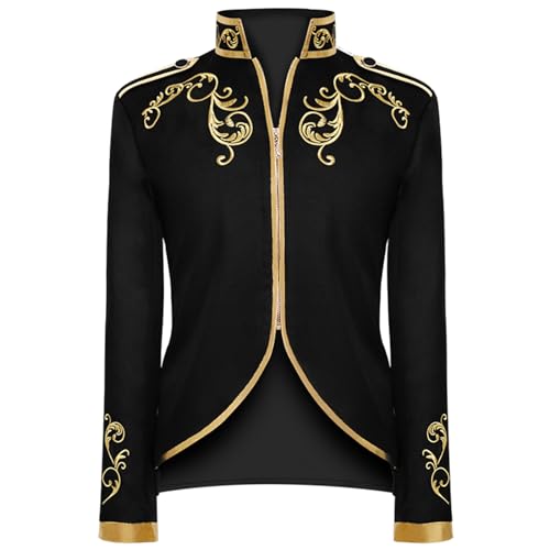 NFAOEGJ Herren Prinz Kostüm, Steampunk Frack Mantel Gothic Blazer Jacke Mittelalter Viktorianischen Retro Kleidung Halloween Cosplay (Schwarz, 3XL) von NFAOEGJ