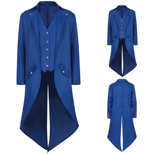 NFAOEGJ Mittelalter Viktorianische Jacke, Steampunk Frack Mantel Gothic Blazer Jacke Mittelalter Viktorianischen Retro Kleidung Halloween Cosplay (Blau, L) von NFAOEGJ