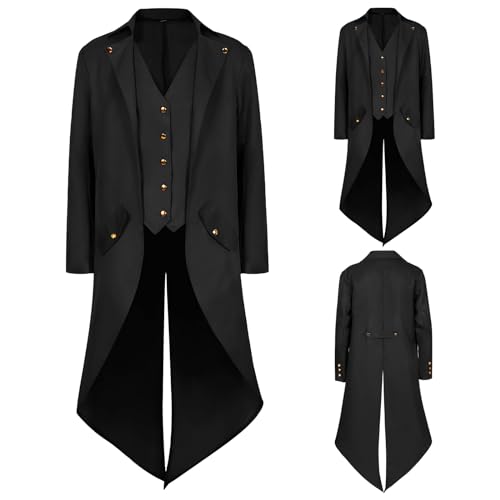 NFAOEGJ Mittelalter Viktorianische Jacke, Steampunk Frack Mantel Gothic Blazer Jacke Mittelalter Viktorianischen Retro Kleidung Halloween Cosplay (Schwarz, 3XL) von NFAOEGJ