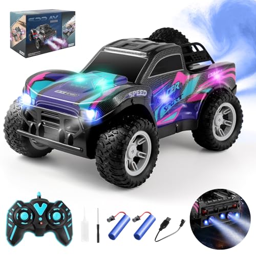 Ferngesteuertes Auto, 2.4 GHz RC Truck Offroad mit Sprühnebel Soundeffekten Leuchten, All Terrain Remote Control Car mit 2 Akku, RC Auto Spielzeug Geschenk für Kinder Jungen Mädchen ab 6-12 Jahre von NFOIEIS