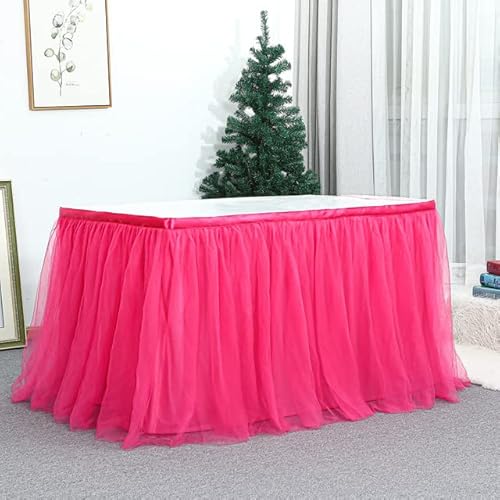 Schreibtischabdeckung für Veranstaltungen, Partys, Tüll, Hochzeit, Tischröcke, Duschdekoration, Tutu, Hochstuhlzubehör, 280 x 76 cm, Hot Pink von NGHRDGD