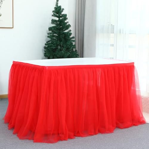 Schreibtischabdeckung für Veranstaltungen, Partys, Tüll, Hochzeit, Tischröcke, Duschdekoration, Tutu, Hochstuhlzubehör, 280 x 76 cm, Rot von NGHRDGD