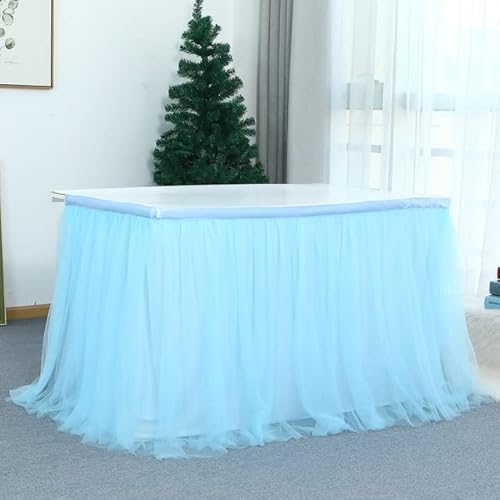 Schreibtischabdeckung für Veranstaltungen, Partys, Tüll, Hochzeit, Tischröcke, Duschdekoration, Tutu, Hochstuhlzubehör, 450 x 76 cm, Seeblau von NGHRDGD