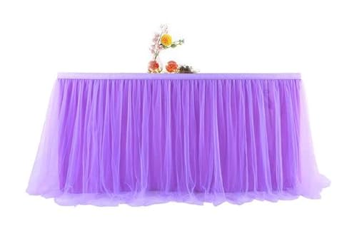 Tüll-Tischrock, hochwertiges Netzgewebe mit Goldrand, Hochzeit, Party, Dekoration, Hotelbedarf, Netz-Tischrock, Tischdecke, 275 x 77 cm, Violett von NGHRDGD