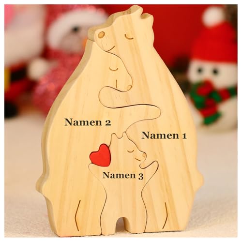 NGTSFLY Personalisierte Bärenfamilie Holzkpuzzle Geschenke – mit 2-9 Namen – Familien Geschenk – Holz Bär Skulpturen als Desktop Ornament, Tischdekoration (Bär) von NGTSFLY