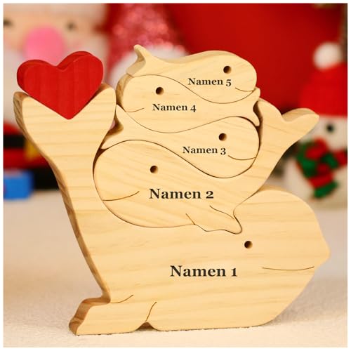 NGTSFLY Personalisierte Bärenfamilie Holzkpuzzle Geschenke – mit 2-9 Namen – Familien Geschenk – Holz Bär Skulpturen als Desktop Ornament, Tischdekoration (Delphine) von NGTSFLY