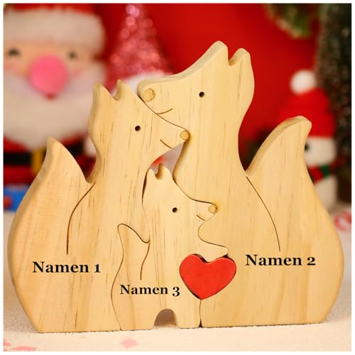 NGTSFLY Personalisierte Bärenfamilie Holzkpuzzle Geschenke – mit 2-9 Namen – Familien Geschenk – Holz Bär Skulpturen als Desktop Ornament, Tischdekoration (Fuchs) von NGTSFLY